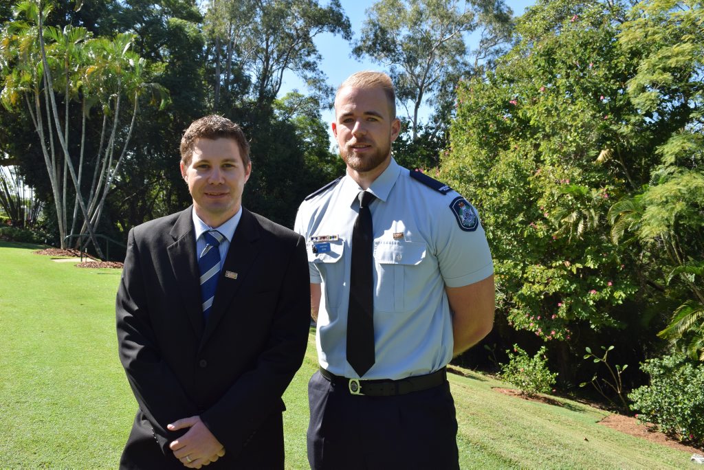 Senior Constable Ryan Thompson and Constable Brent Schulz received bravery awards at Government House. Senior Constable Ryan Thompson and Constable Brent Schulz received bravery awards at Government House.